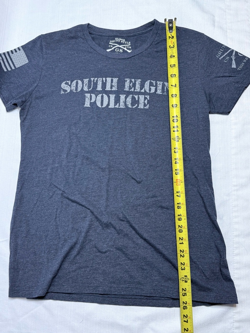 Grunt Style South Elgin Police T-Shirt Heather Navy Distressed Graphic XL - Picture 6 of 9